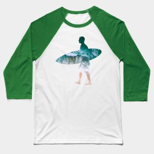 Male Surfer Beach Silhouette Baseball T-Shirt